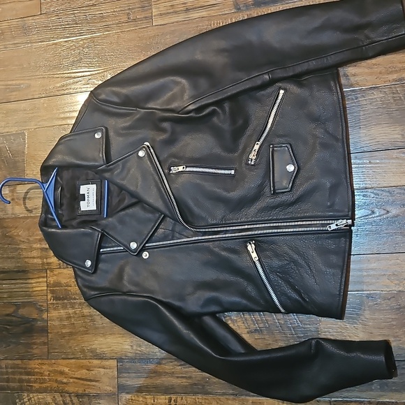 Topman Women's‎ Black Genuine Leather Biker Moto Jacket. Size Small - Picture 9 of 10